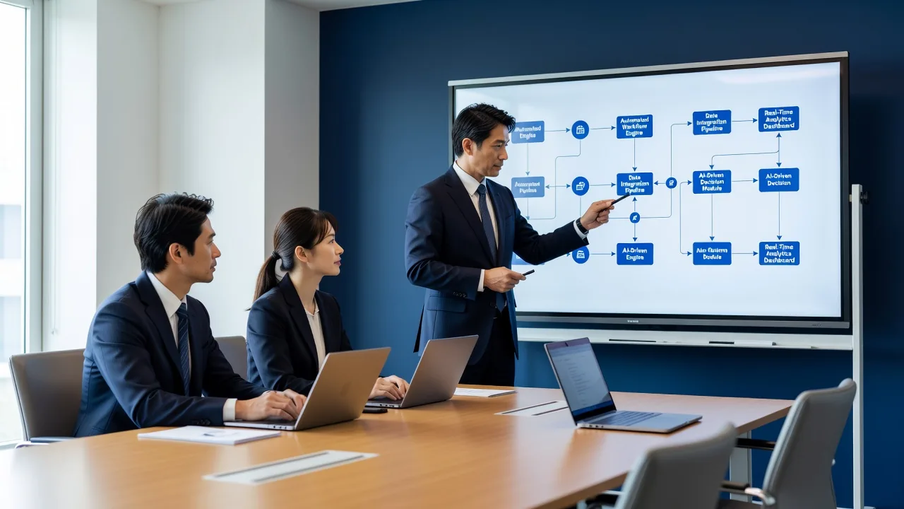 業務フローの自動化について検討する様子